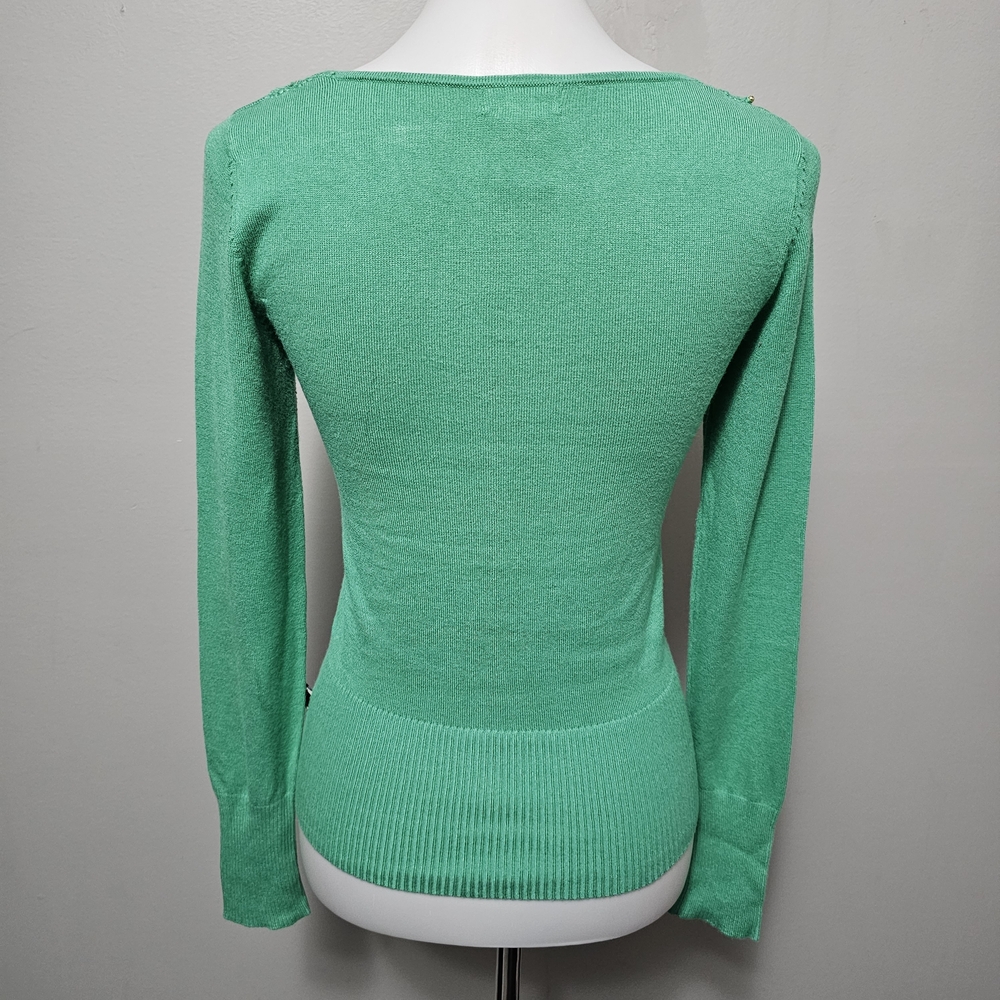 Shy Girl Y2K Mediterranean Green Medium Cutout Beaded Sweater Retro Romantic - Picture 5 of 8